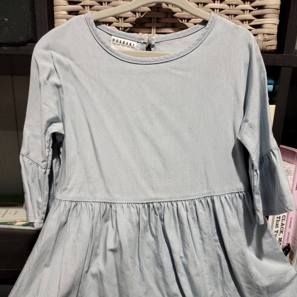 HUXBABY organic cotton chambray hi-low bell sleeve dress